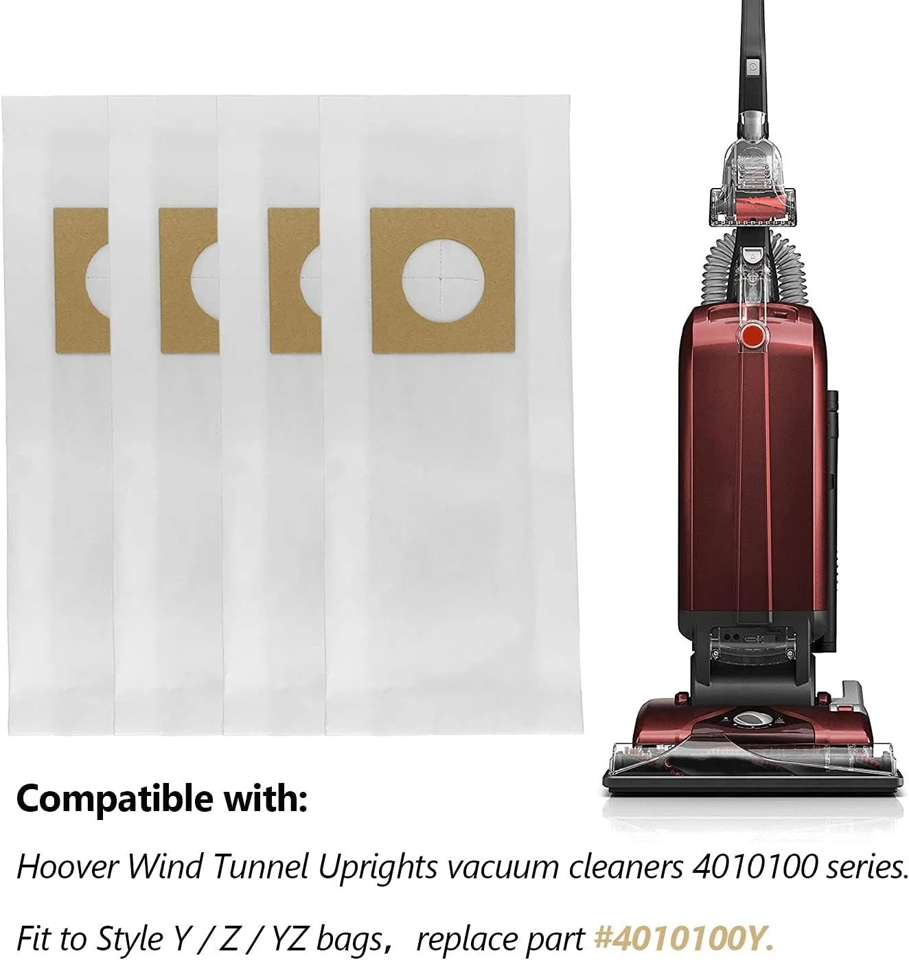 10 Pack Type Y Vacuum Dust Cleaner Bags Replacement to Hoover WindTunnel Upright Style Y, Z, YZ Paper Bags Replace Part 4010100Y