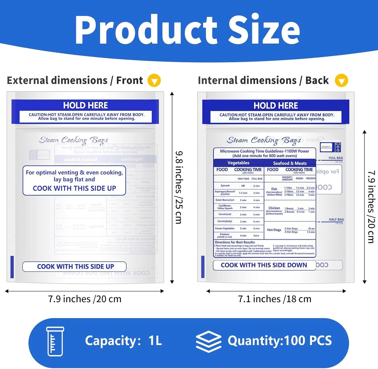 100 Pcs Zipper Steam Bags Reusable Microwave Steamer Cooking Bags Frozen Food Microwave Steam Bag for Vegetables Potatoes Meat (100)