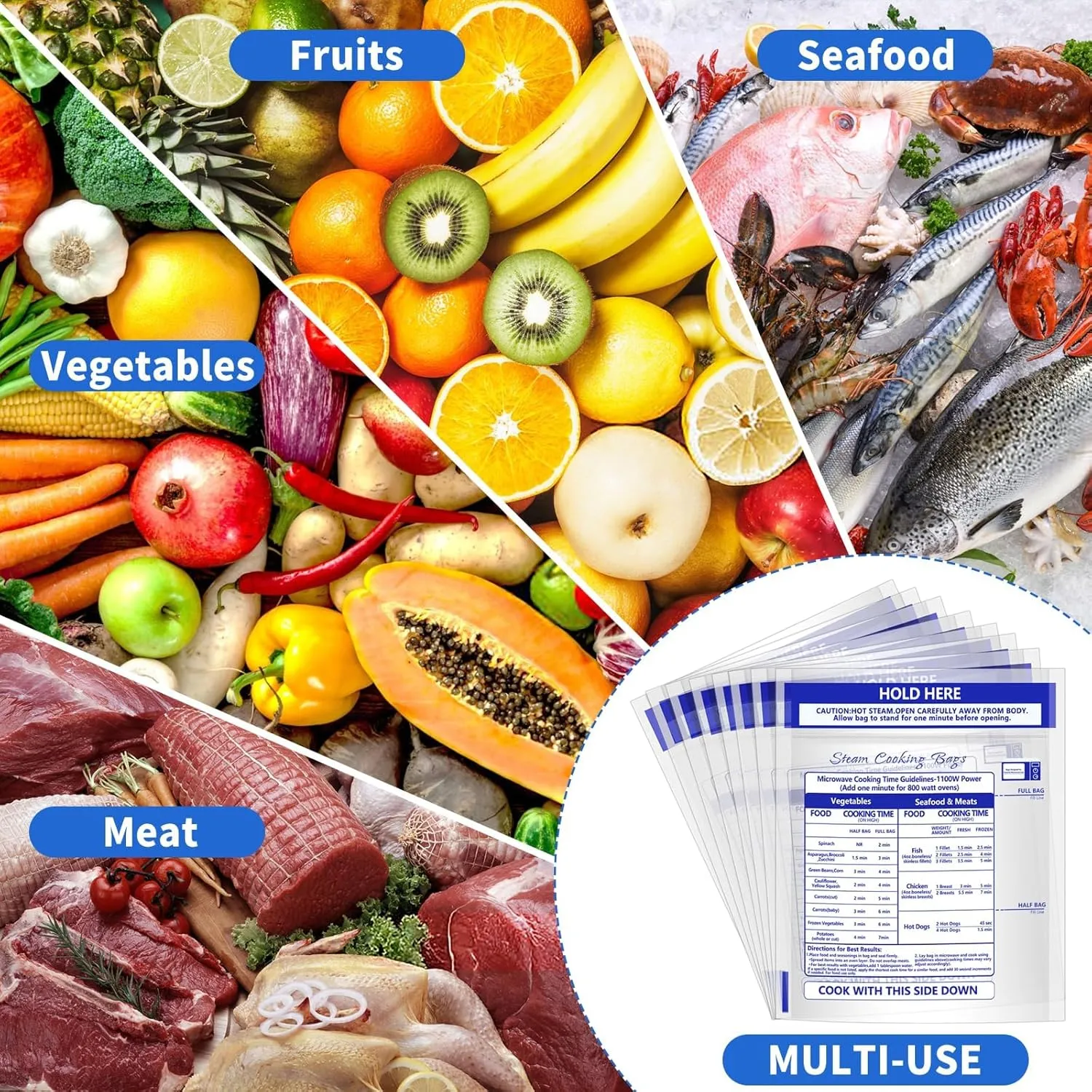 100 Pcs Zipper Steam Bags Reusable Microwave Steamer Cooking Bags Frozen Food Microwave Steam Bag for Vegetables Potatoes Meat (100)