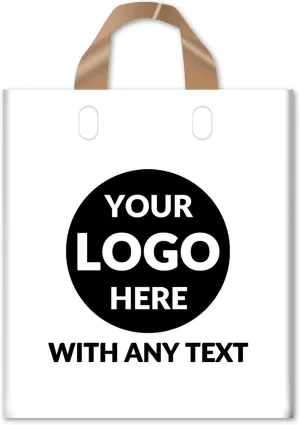 100 SALIFECO Custom Plastic Bags with Logo, 2.36Mil Thick Personalized Shopping Bags with Soft Loop Handles, Glossy Merchandise Bags for Small Business, Boutique, Retail, Events (10x13x2.36In)
