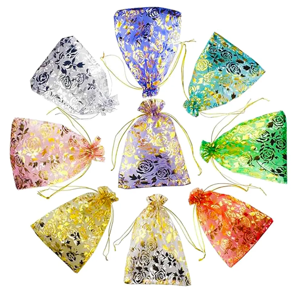 10x14 cms | 4x6 inch | Multi Colour | Printed Return Gift Favors Organza Bags Jewellery Packing Pouch