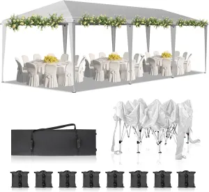 10x30ft Outdoor Pop Up Canopy, Portable Instant Canopy Tent with 8 Sand Bags & Roller Bag & Drainage Holes, Parties Gazebo Shelter for Outdoor Events Party Wedding Birthday Graduation, White
