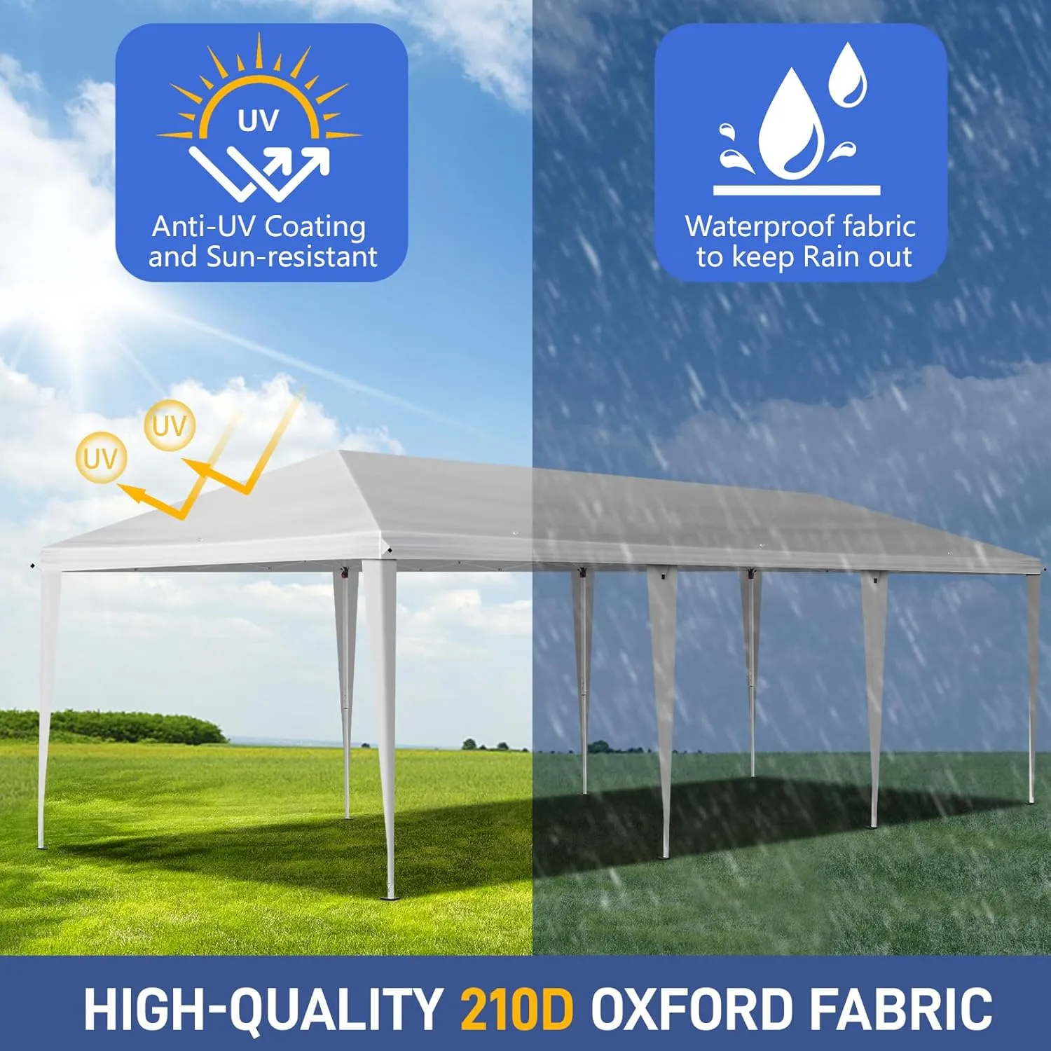 10x30ft Outdoor Pop Up Canopy, Portable Instant Canopy Tent with 8 Sand Bags & Roller Bag & Drainage Holes, Parties Gazebo Shelter for Outdoor Events Party Wedding Birthday Graduation, White