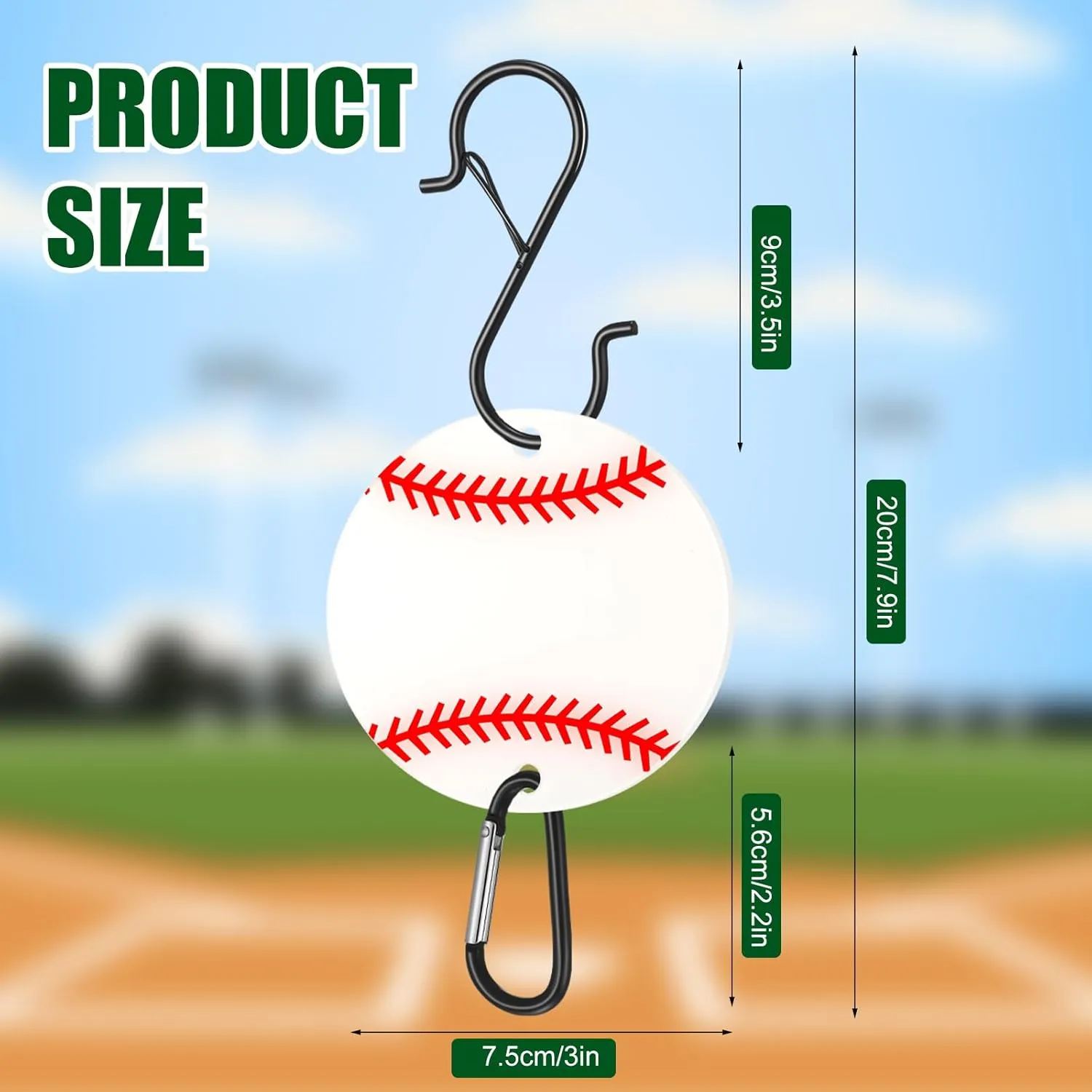 12 Pcs Bag Hook for Fence, Sports Fence Hook, Bag Clip for Fence, Metal Backpack Hooks with Acrylic Board, Fence Hooks for Bat Bag Water Bottle Lover Player Gifts (Baseball)