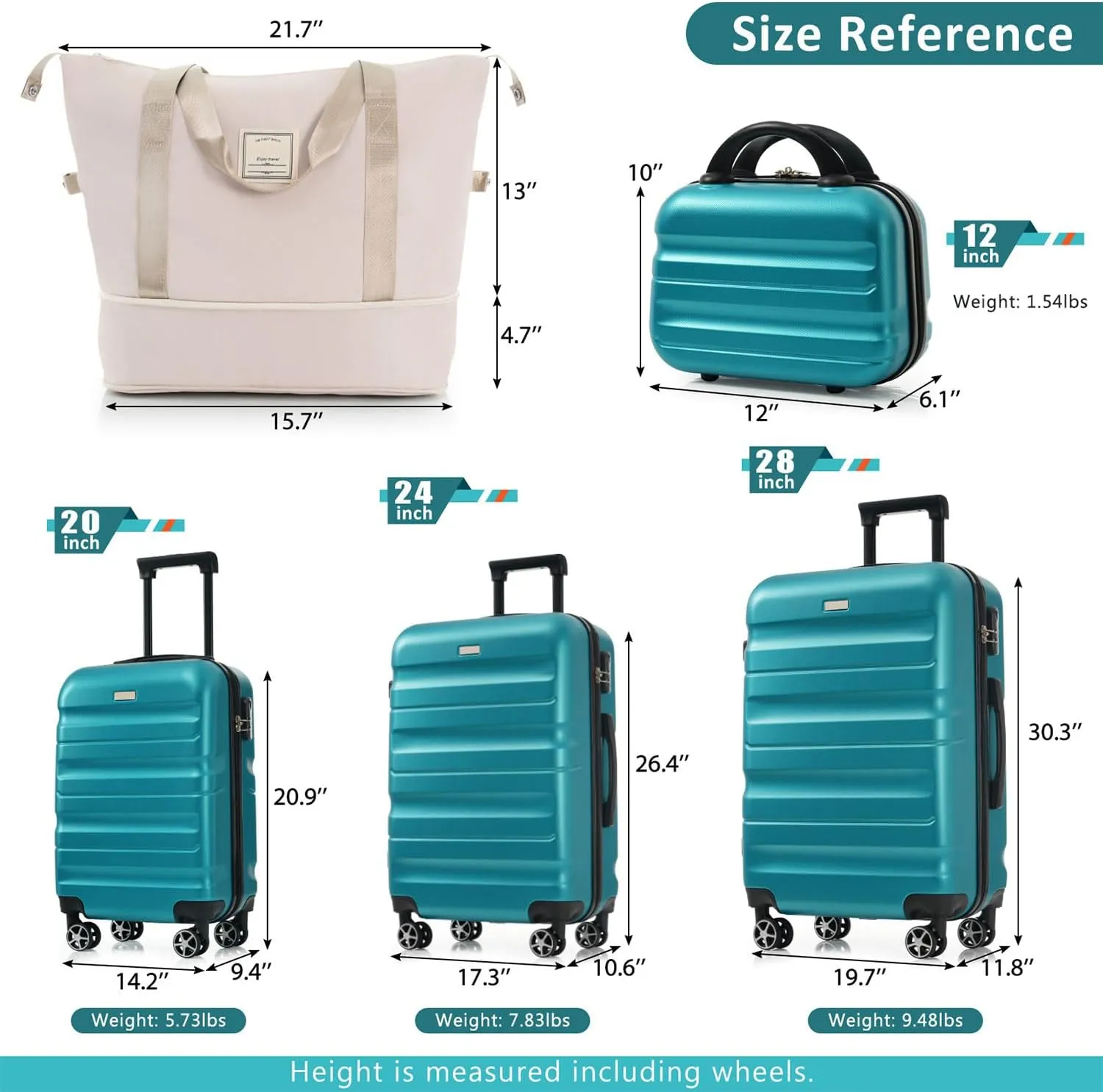 13-Piece Luggage Set with Spinner Wheels & Packing Cubes, Durable Lightweight ABS Hardshell Suitcases with Cosmetic Bags, Expandable Travel Luggage Set for Family,Blue