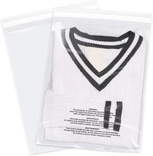 13" x 15" (1000 Count) Self Seal Clear Poly Bags with Suffocation Warning for Packaging, Shipping, Clothing, Shirts & FBA - Resealable Adhesive