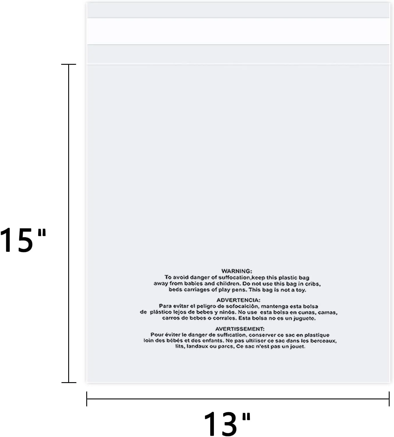 13" x 15" (1000 Count) Self Seal Clear Poly Bags with Suffocation Warning for Packaging, Shipping, Clothing, Shirts & FBA - Resealable Adhesive