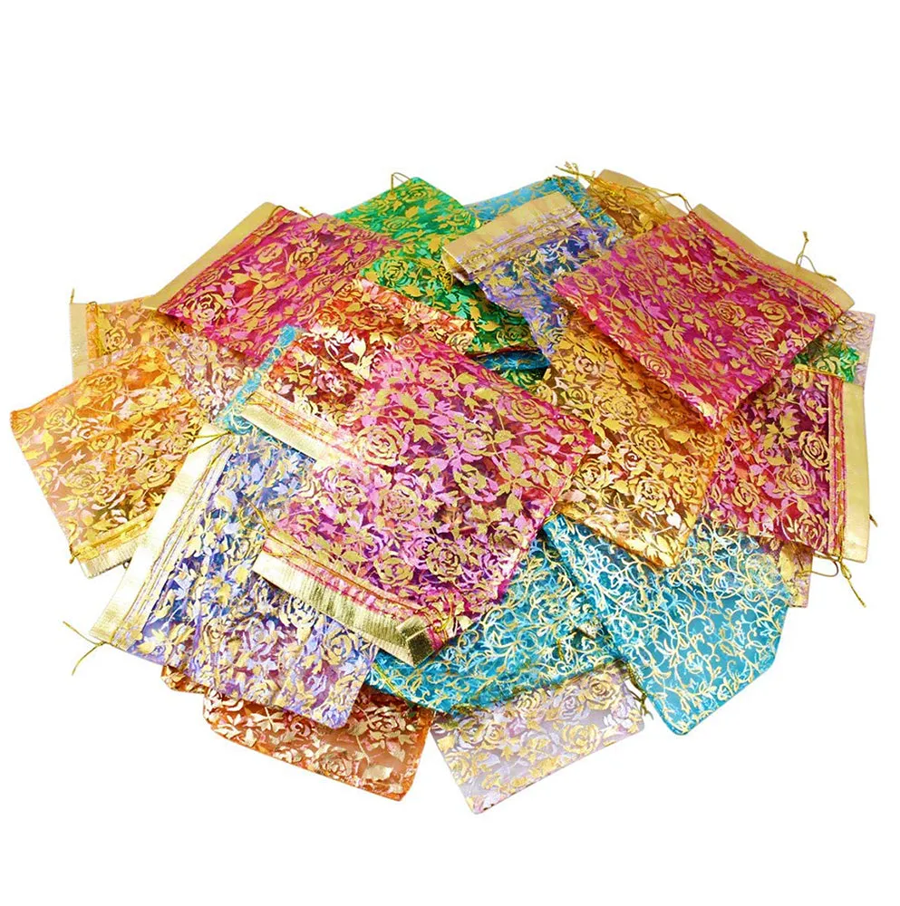 13x18 cms | 5x7 inch | Multi Colour | Printed Return Gift Favors Organza Bags Jewellery Packing Pouch 13x18 CMS