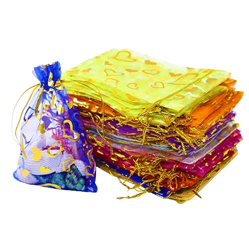 13x18 cms | 5x7 inch | Multi Colour | Printed Return Gift Favors Organza Bags Jewellery Packing Pouch 13x18 CMS