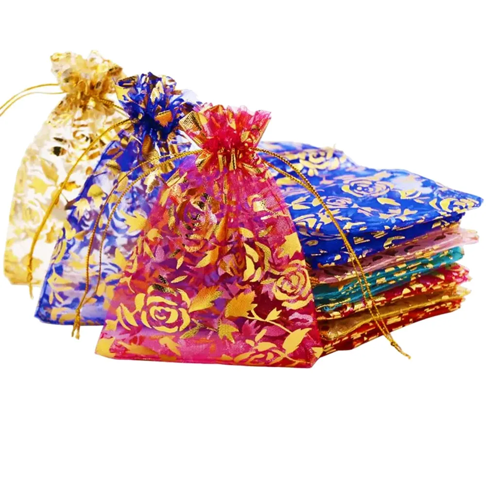 13x18 cms | 5x7 inch | Multi Colour | Printed Return Gift Favors Organza Bags Jewellery Packing Pouch 13x18 CMS