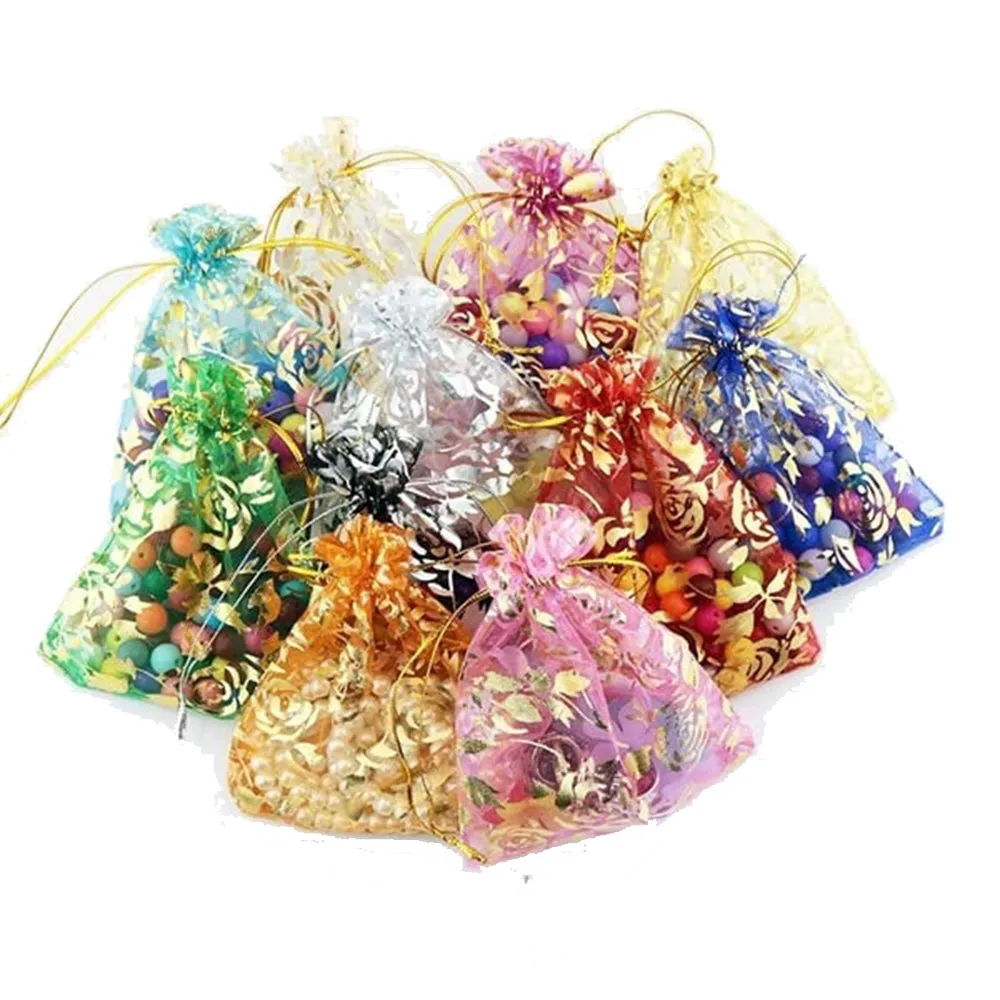 13x18 cms | 5x7 inch | Multi Colour | Printed Return Gift Favors Organza Bags Jewellery Packing Pouch 13x18 CMS