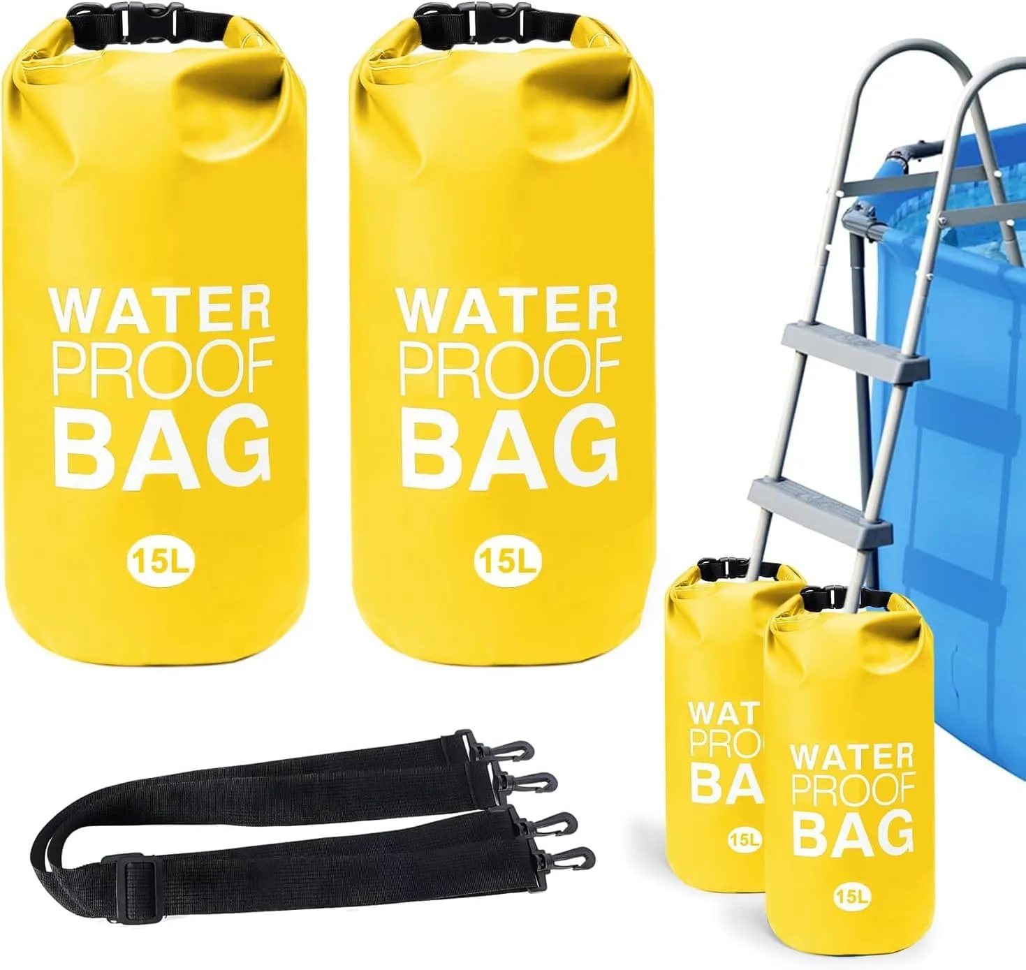 15L Pool Ladder Weights – 2 Pack No-Break Heavy-Duty Pool Step Weights,Sand Bags for Above-Ground Pools,Durable Nylon with Handle,Easy & Quick Fill for Secure Pool Stairs (Yellow)