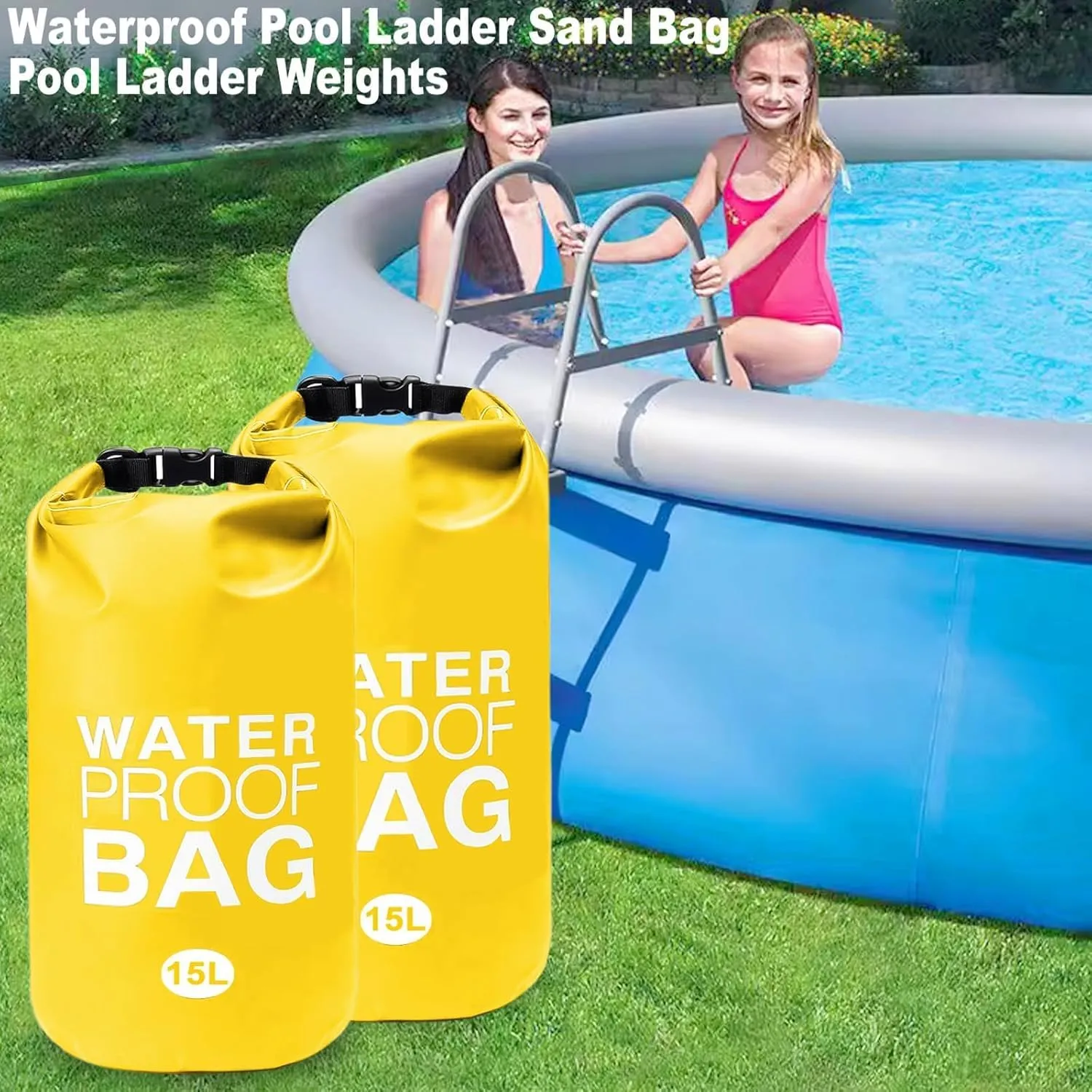 15L Pool Ladder Weights – 2 Pack No-Break Heavy-Duty Pool Step Weights,Sand Bags for Above-Ground Pools,Durable Nylon with Handle,Easy & Quick Fill for Secure Pool Stairs (Yellow)