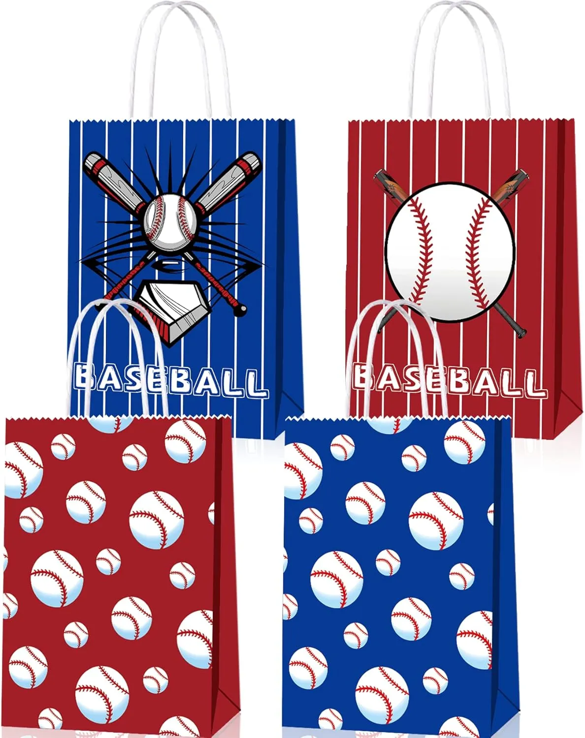 16 PCS Baseball Gift Bags - Baseball Theme Party Supplies with Handle - Treat & Favor Bags