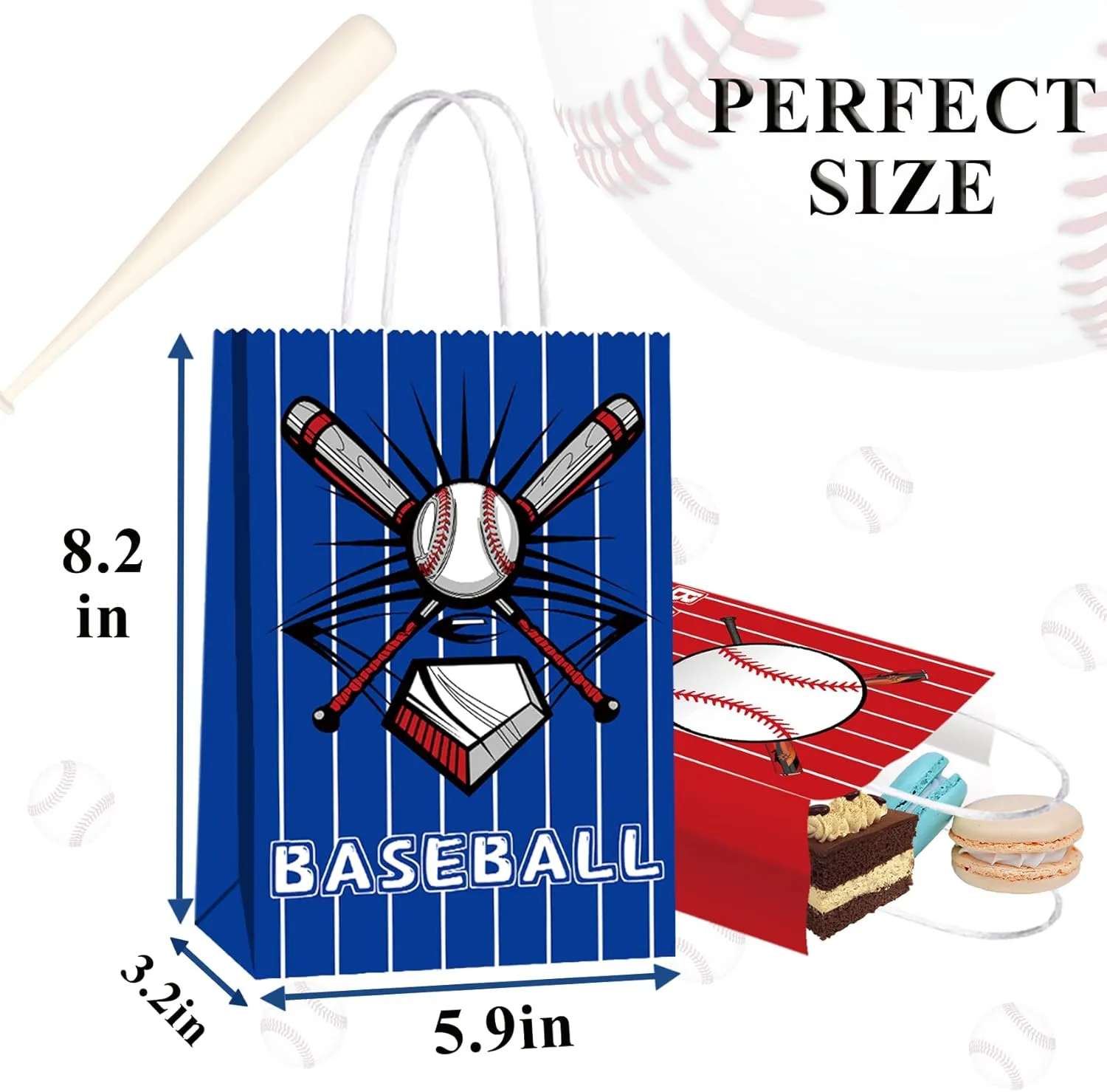 16 PCS Baseball Gift Bags - Baseball Theme Party Supplies with Handle - Treat & Favor Bags