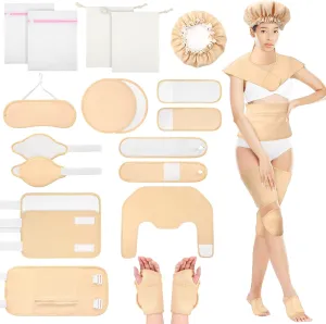 18 Pcs Castor Oil Wrap Pack, Reusable Pack for Hats, Neck, Shoulders, Chest, Abdomen, Hands, Thighs, Knees, Feet, for Hot/Cold Compress with Adjustable Elastic