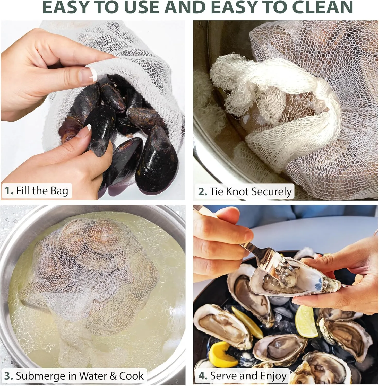 18" Seafood Boil & Steamer Bags - Pack of 100, Seafood Boiling Bags for Crab, Crawfish, Shellfish - Low Country Boil, Clambake, Crab Boil, Soup Stock Socks, Vegetable Storage Bags