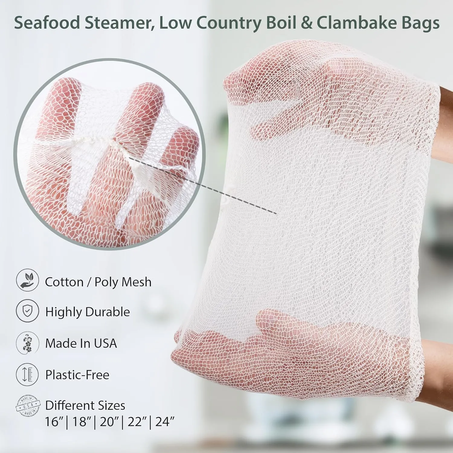 18" Seafood Boil & Steamer Bags - Pack of 100, Seafood Boiling Bags for Crab, Crawfish, Shellfish - Low Country Boil, Clambake, Crab Boil, Soup Stock Socks, Vegetable Storage Bags