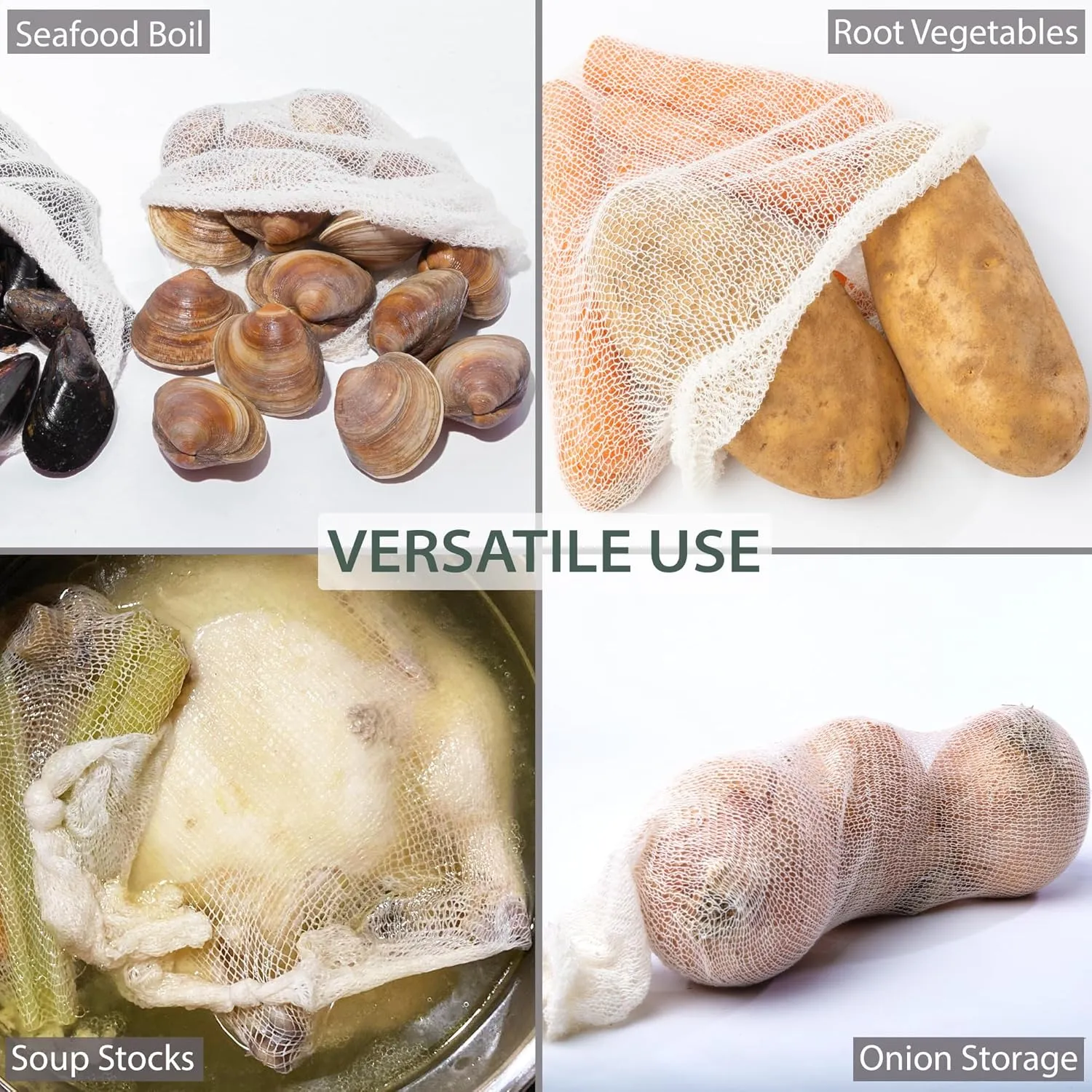 18" Seafood Boil & Steamer Bags - Pack of 100, Seafood Boiling Bags for Crab, Crawfish, Shellfish - Low Country Boil, Clambake, Crab Boil, Soup Stock Socks, Vegetable Storage Bags