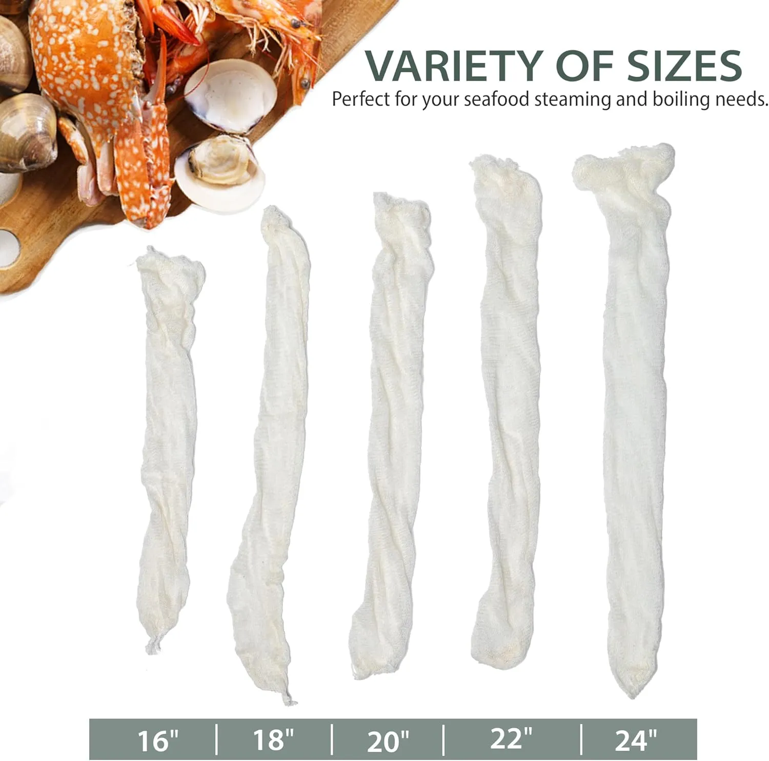 18" Seafood Boil & Steamer Bags - Pack of 100, Seafood Boiling Bags for Crab, Crawfish, Shellfish - Low Country Boil, Clambake, Crab Boil, Soup Stock Socks, Vegetable Storage Bags