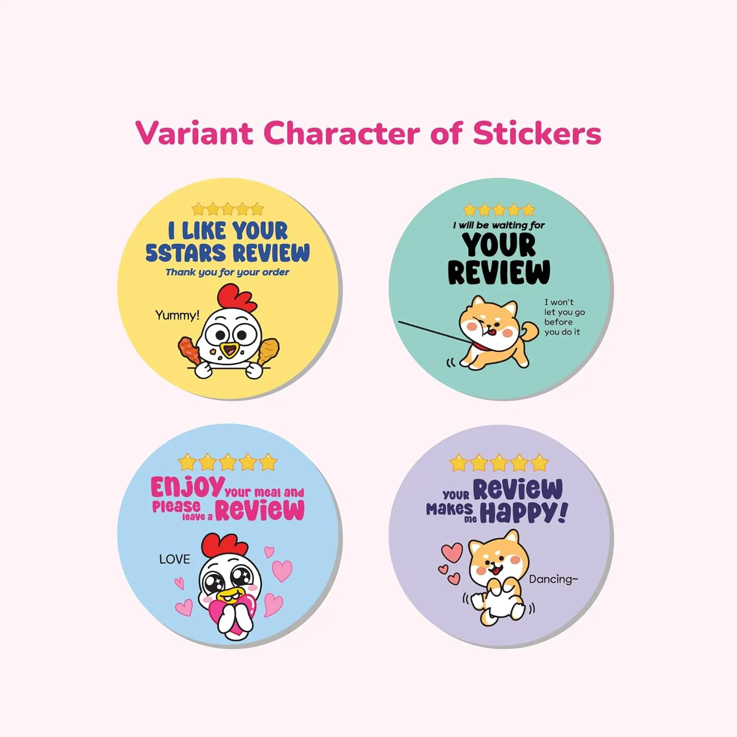 2 Inch 5 Star Rating Leave a Review Stickers Thank You for Purchasing Small Business Supplies Food Delivery Container Labels (No.06, 1000pcs)