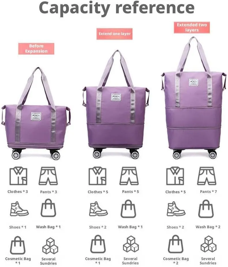 2025 New Large Capacity Travel Bag Universal Wheel Removable, Ravel Bag with Wheels, Expandable Foldable Duffle Bags, Dry Wet Separated Tote Bag, 360 Degrees Silent Universal Wheels (E)
