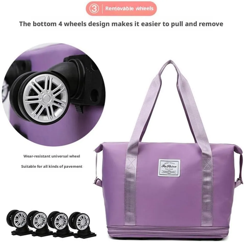 2025 New Large Capacity Travel Bag Universal Wheel Removable, Ravel Bag with Wheels, Expandable Foldable Duffle Bags, Dry Wet Separated Tote Bag, 360 Degrees Silent Universal Wheels (E)