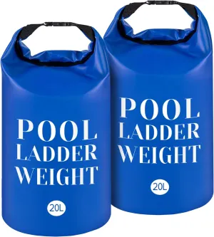 20L 500D PVC Swimming Pool Ladder Weights- 2 Pcs Waterproof Pool Step Weight Sand Bags- Fillable Pool Stair Weight Anchor Bag with Heavy-Duty Handle for Pool Steps