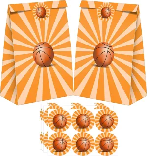 24 Pack Basketball Party Candy Favor Bags with Stickers, Basketball Goodie Gift Treat Bags Basketball Themed Birthday Party Supplies