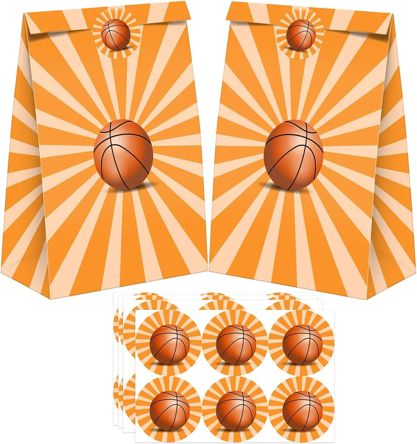 24 Pack Basketball Party Candy Favor Bags with Stickers, Basketball Goodie Gift Treat Bags Basketball Themed Birthday Party Supplies