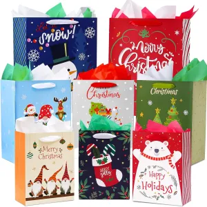 24 PCS Christmas Gift Bags Assorted Sizes, Includes 6 Extra Large, 9 Large, 9 Medium, Holiday Gift Bags Bulk with Handle &Tissue Paper for Wrapping Christmas Gifts, Holiday Present, Wrap Décor