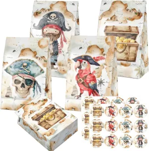 24 Pcs Pirate Goodie Bags with Stickers - Pirate Themed Birthday Party Favor Bags, Perfect for Kids' Pirate Party Supplies and Treat Bags