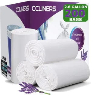 2.6 Gallon Lavender Scented Trash Bags (200 Count) White 2 Gallon Trash Bags Small Bathroom Wastebasket Bags Can Liners for Home Office Bins, 200 Bags