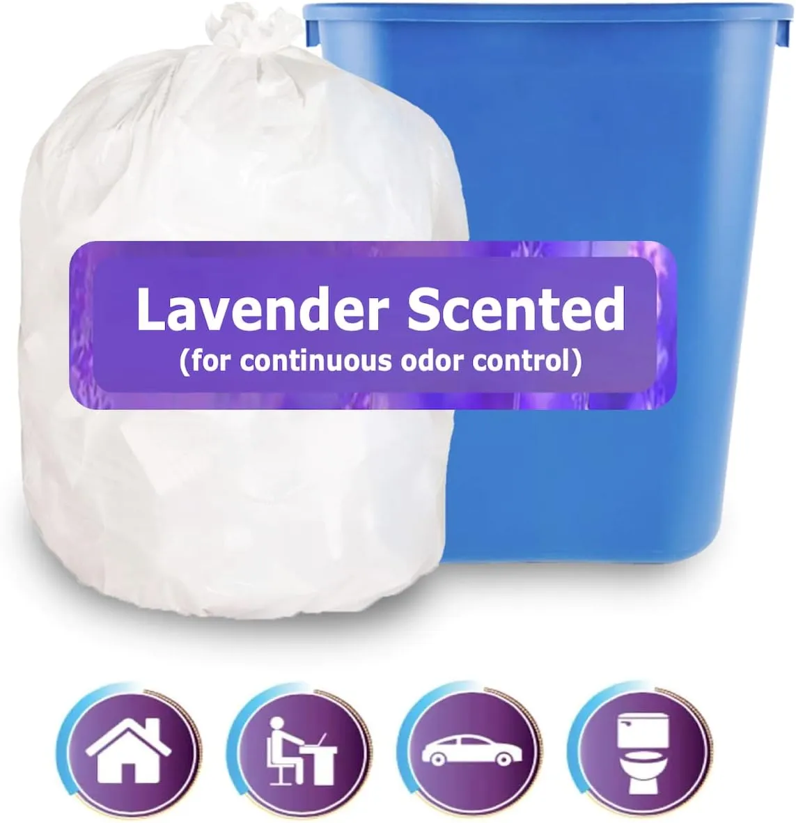 2.6 Gallon Lavender Scented Trash Bags (200 Count) White 2 Gallon Trash Bags Small Bathroom Wastebasket Bags Can Liners for Home Office Bins, 200 Bags
