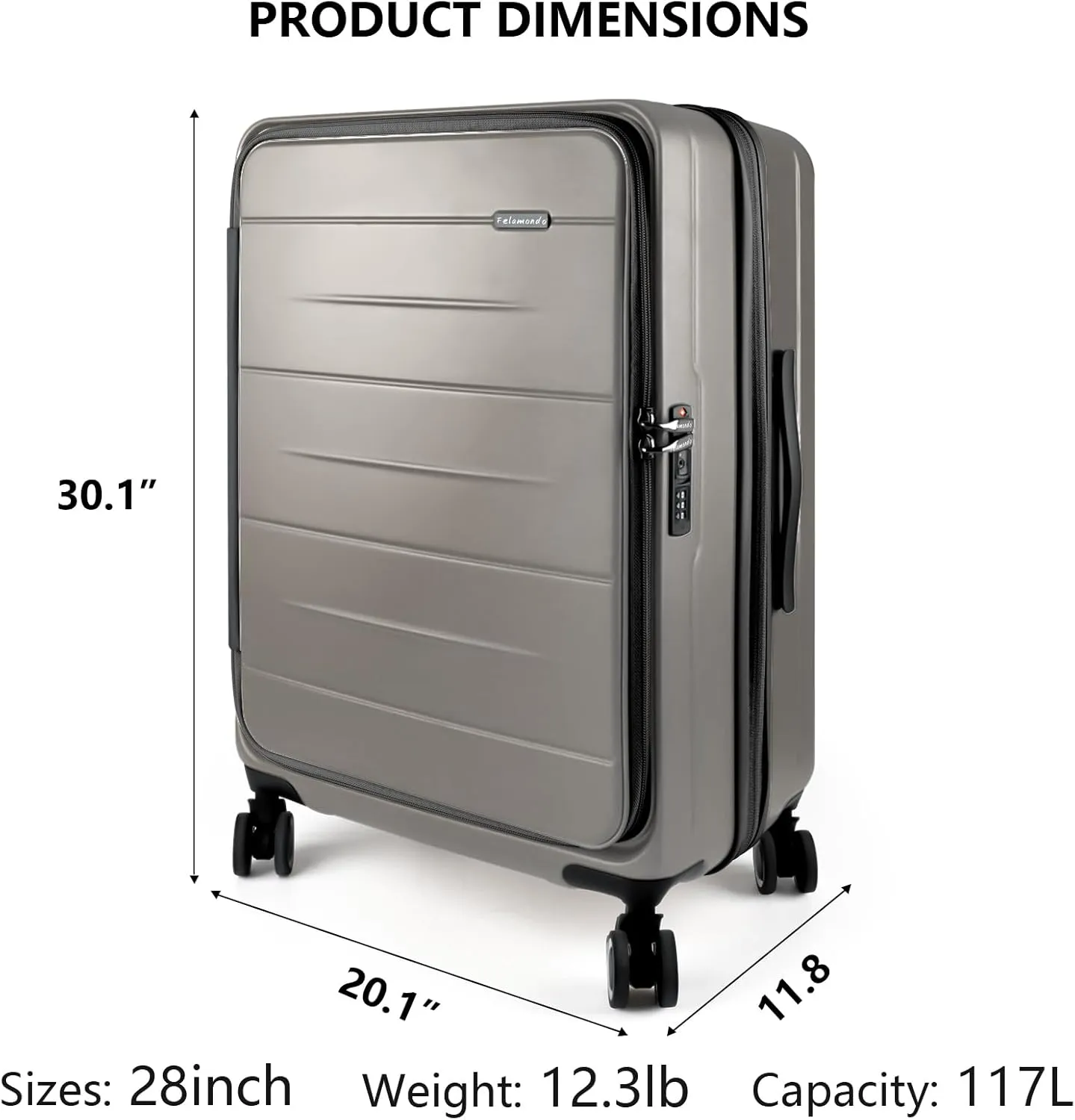 28-Inch Hardshell Checked Luggage - TSA-Accepted Lock, Top-Opening Design with Leak-Proof Cup Holder, Bag Hook, Explosion-Proof Large Suitcase for Extended Travel(Gold)
