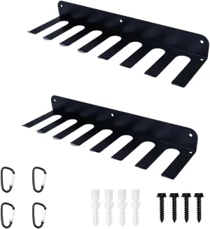 2PCS Wall Mounted Baseball Bat Holder,Hold 14 Baseball Bats, Bat Holder for Dugout Fence，Heavy Duty Hooks for Hanging Gloves, Hats, Bags, Balls, High Carbon Steel，Black Powder Coated.