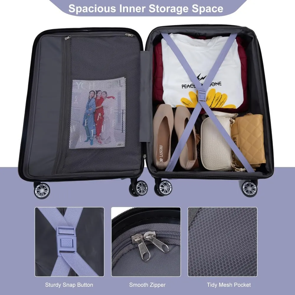 3-Piece Expandable Luggage Set (21"/25"/29") - PC Lightweight Hardshell Suitcases with Lock, Double Spinner Wheels & 2 Utility Hooks - Sand Color Carry-On & Checked Luggage (Light Purple   PC)