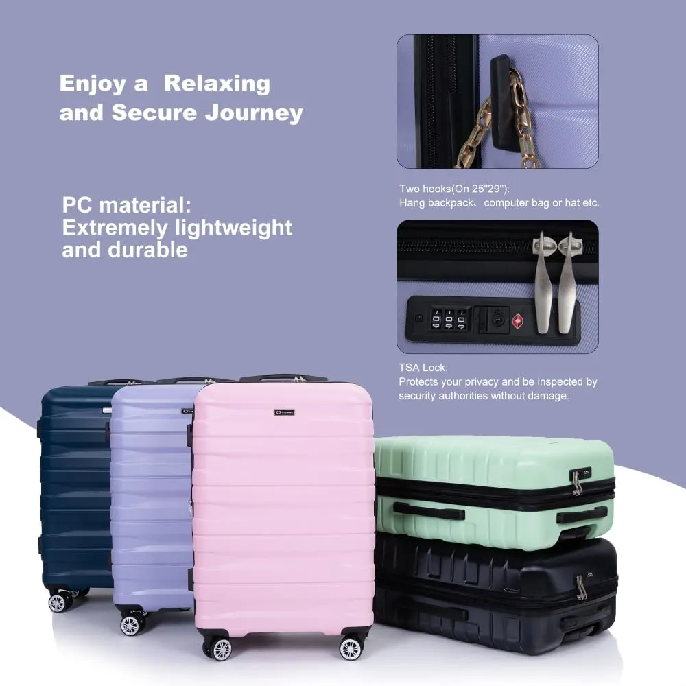 3-Piece Expandable Luggage Set (21"/25"/29") - PC Lightweight Hardshell Suitcases with Lock, Double Spinner Wheels & 2 Utility Hooks - Sand Color Carry-On & Checked Luggage (Light Purple   PC)