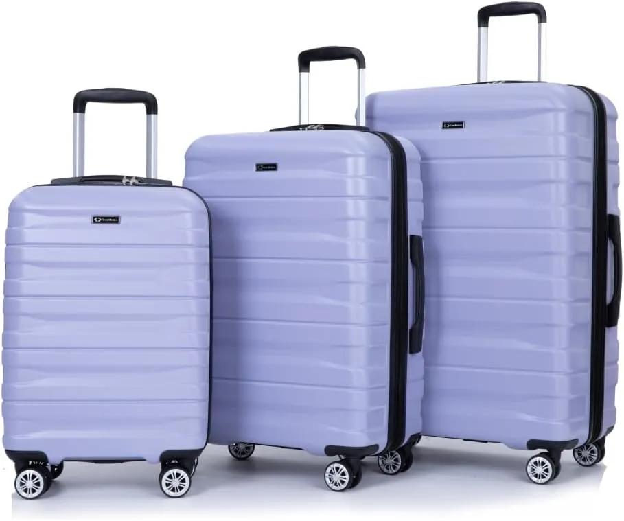 3-Piece Expandable Luggage Set (21"/25"/29") - PC Lightweight Hardshell Suitcases with Lock, Double Spinner Wheels & 2 Utility Hooks - Sand Color Carry-On & Checked Luggage (Light Purple   PC)