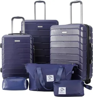 3 Piece Luggage Set ABS PC Expandable Hardshell TSA Lock Aluminum Trolley Spinner Wheels (Blue, 6 Piece Set)