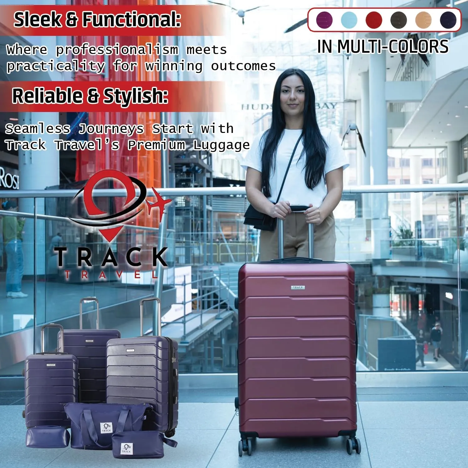 3 Piece Luggage Set ABS PC Expandable Hardshell TSA Lock Aluminum Trolley Spinner Wheels (Blue, 6 Piece Set)