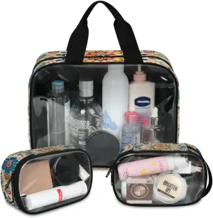 3 Piece Polynesian Pattern Cosmetic Bag Translucent Cosmetic Bag Clear Storage Bags Portable Toiletry Bag Makeup Bags With Zipper PVC Cosmetic Pouch For Travel Camping