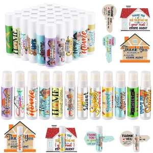 36 Set Real Estate Agent Appreciation Gifts for Clients Sweet Home Lip Balm with 6 Styles Thank You Tags Organza Bag Closing Favors for Home Buyers Real Estate Business Supplies