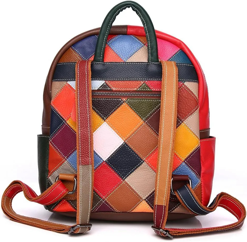 3D Colorful Flowers Backpack for Women Multi-colored Genuine Leather Daypack Color Spliced Drawstring Shoulder Purses (Multicoloured Flowers 3)
