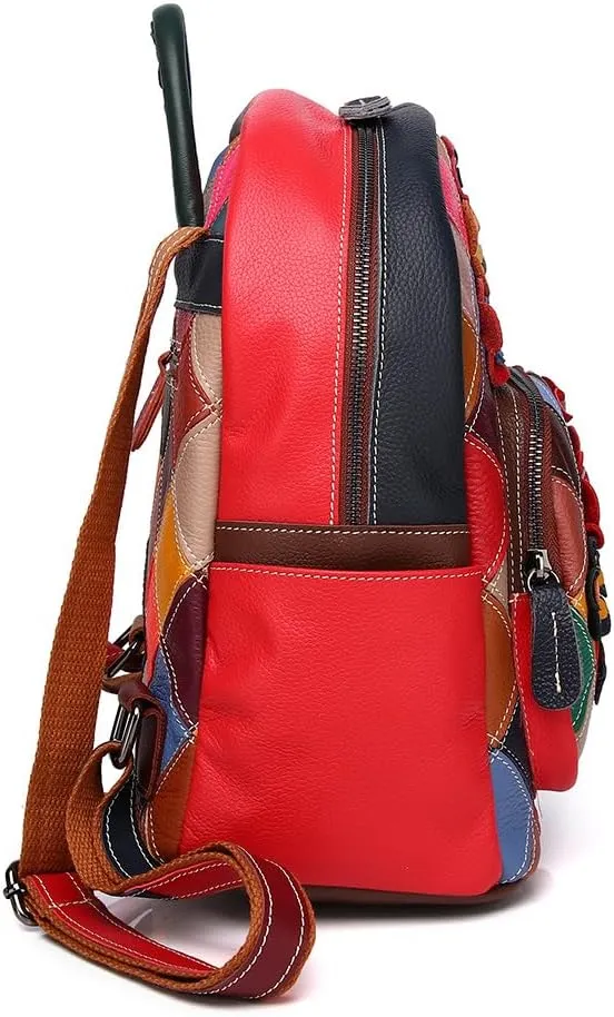 3D Colorful Flowers Backpack for Women Multi-colored Genuine Leather Daypack Color Spliced Drawstring Shoulder Purses (Multicoloured Flowers 3)