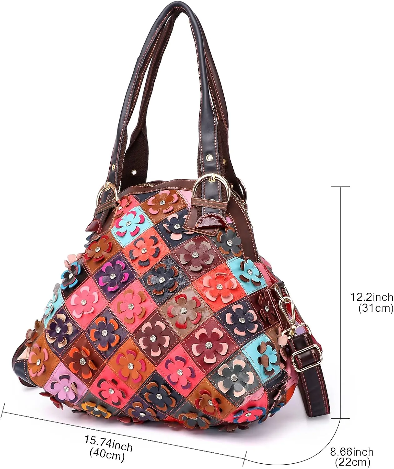 3D Flower Colorful Patchwork Hobo Purse Leather Handbag Colorful Designer Shoulder Bag Travel Work Crossbody Satchels