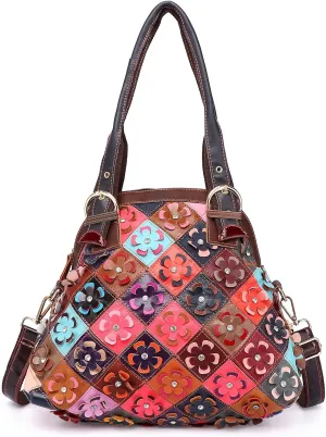 3D Flower Colorful Patchwork Hobo Purse Leather Handbag Colorful Designer Shoulder Bag Travel Work Crossbody Satchels