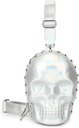 3D Skull Purse Crossbody Sling Bags Wristlet-handbags for Women Rivet Punk Gothic Chest Bag Medium Silvery