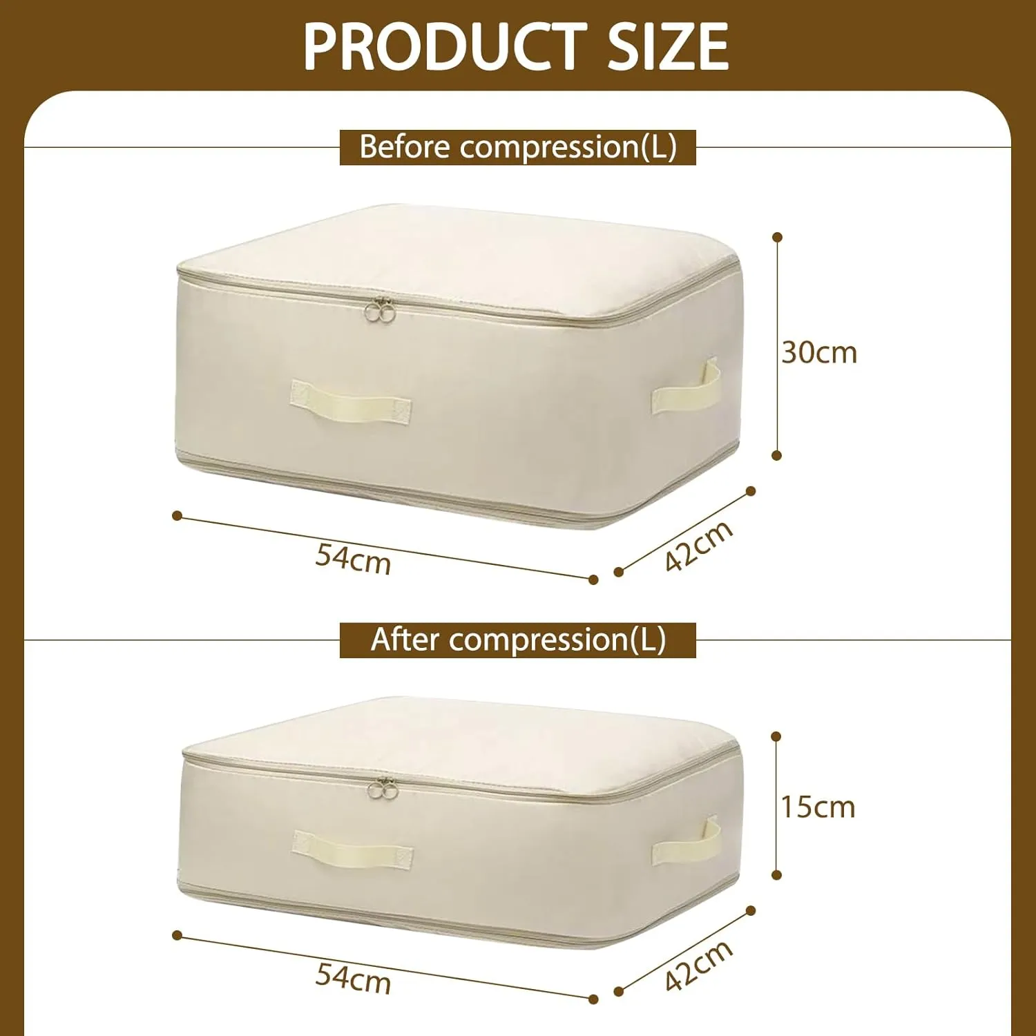 4 Pack Ultra Space Saving Self Compression Organizer Comforter Storage Bag with Zipper Washable Compression Storage Bags with 4 Labels for Bedding Clothes Blankets Pillows Duvet Comforters - L Beige