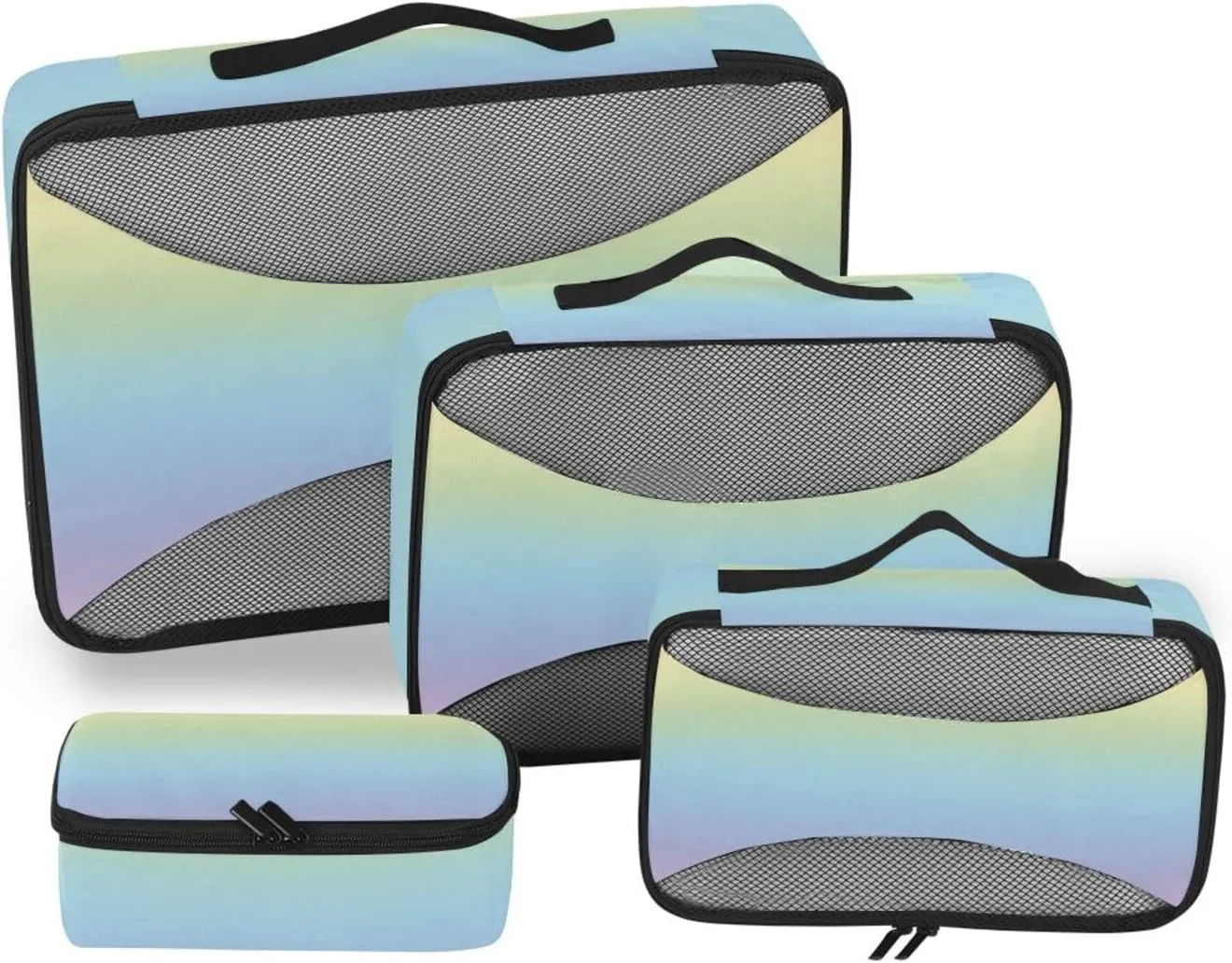 4 Pcs set organizer bags set Mesh Travel Essentials Rainbow Mix Clouds Vague expandable packing cubes